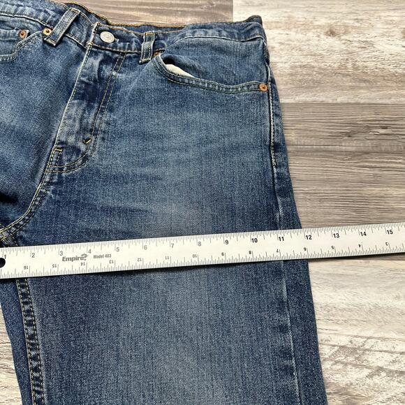 Levis 505 Mid Wash Blue Mens 32x32 Regular Straight Leg Stretch Jeans Red Tab - Picture 11 of 13